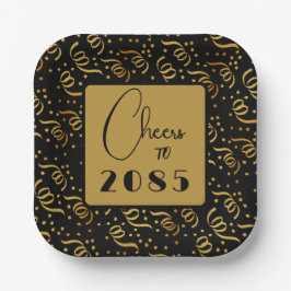 Festive Streamers Black n Gold New Years Party Pappteller