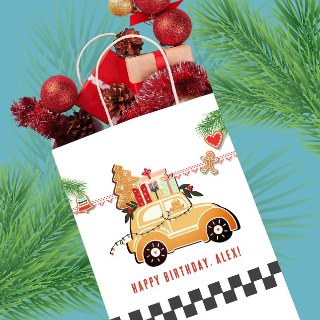 Festive Sweet Gingerbread Car Christmas Birthday Mittlere Geschenktüte (Festive Sweet Gingerbread Car December Christmas Two Fast Two Sweet Birthday Medium Gift Bag)