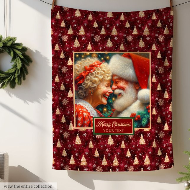 Festive Throw Blanket Burgundy Gold Mr. & Mrs. Cla Fleecedecke (Festive Throw Blanket Burgundy Gold Mr & Mrs Claus)