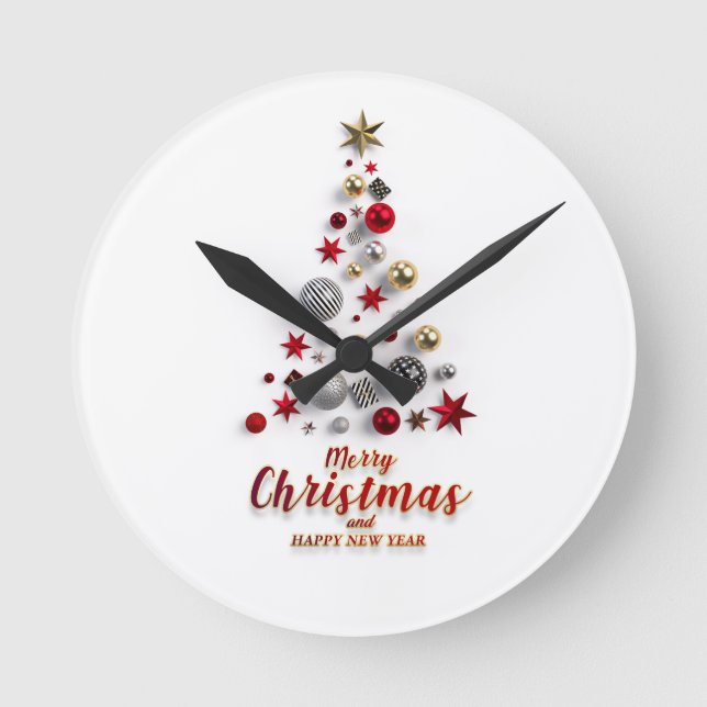 “Festive Tree in Snow”  Runde Wanduhr (Vorderseite)