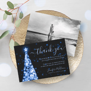 Festive Tree Navy Blue Wedding Foto Vielen Dank Einladung