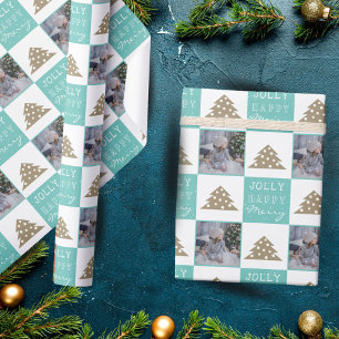 Festive Typografie Weihnachtsbaum Familienfoto Geschenkpapier