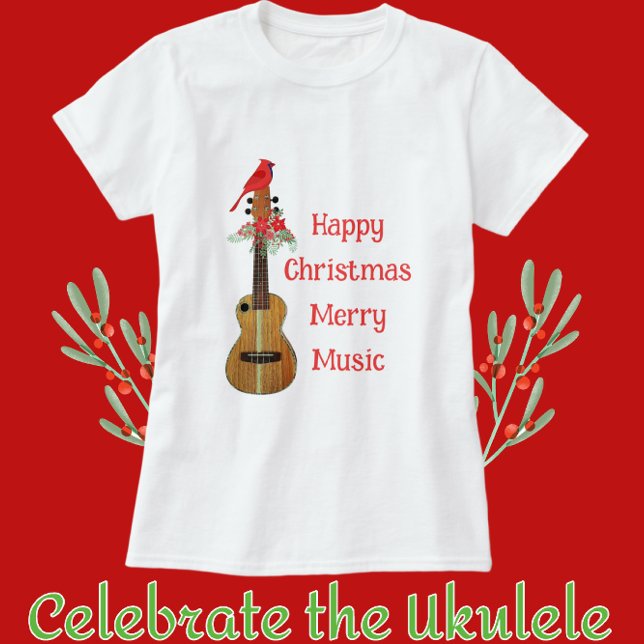 Festive Ukulele Frohe Weihnachten Frohe Musik T-Shirt (Von Creator hochgeladen)