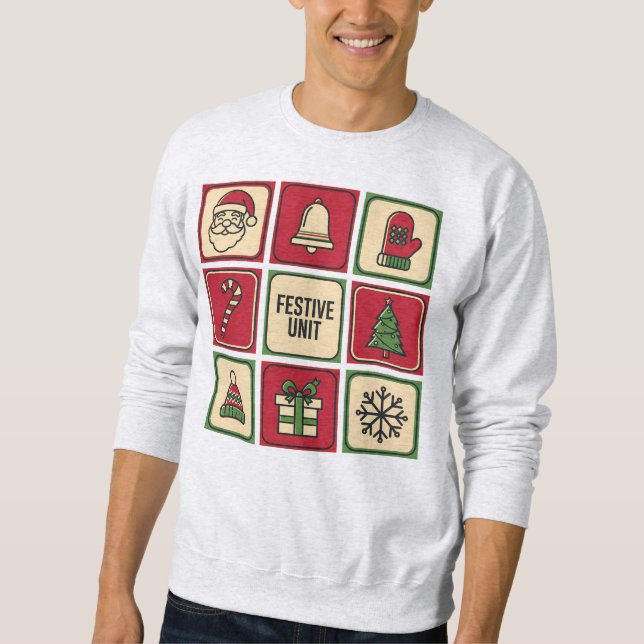 Festive Unit (1) Retro Christmas Icon Grid Sweatshirt (Vorderseite)