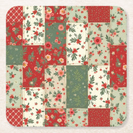 Festive Vintage Christmas Floral Quilt Pattern Rechteckiger Pappuntersetzer