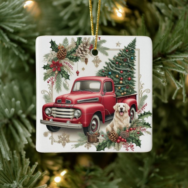 Festive Vintage Red Truck Christmas Tree Ornament (Baum)