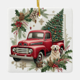 Festive Vintage Red Truck Christmas Tree Ornament