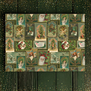 Festive Vintage Weihnachtskarte Collage Green BG Seidenpapier