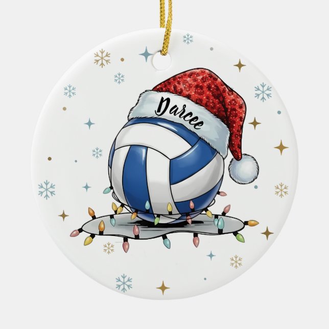 Festive Volleyball Holiday Design with Snowflakes  Keramik Ornament (Vorne)