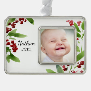 Festive Wasserfarbe Holly Rahmen-Ornament Silber