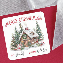 Festive Watercolor Christmas Gift Tag Sticker