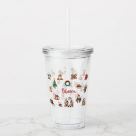 Festive Watercolor Christmas Icons Holiday Tumbler Acryltrinkbecher