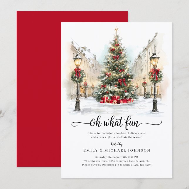 Festive Watercolor Christmas Party Einladung (Vorne/Hinten)