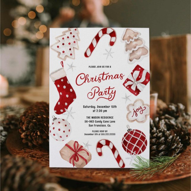 Festive Watercolor Christmas Party Einladung (Festive Watercolor Christmas Party Invitation)