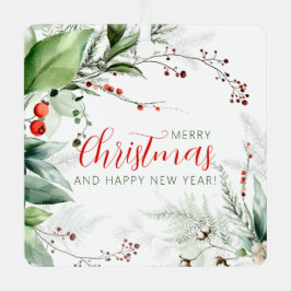 Festive Watercolor Greenery Merry Christmas Ornament Aus Metall