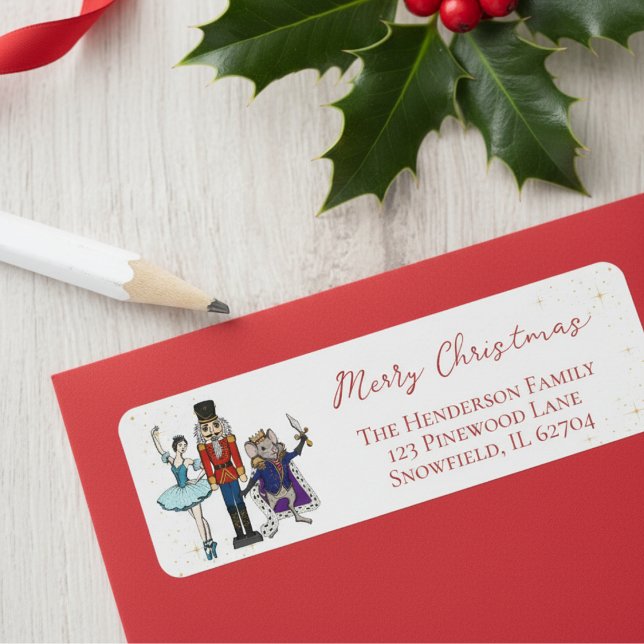 Festive Weihnachts-Nussknacker-Ballett-Rücksendead (Colorful Festive Merry Christmas Seasonal Nutcracker Ballet Return Address Labels in Elegant White)
