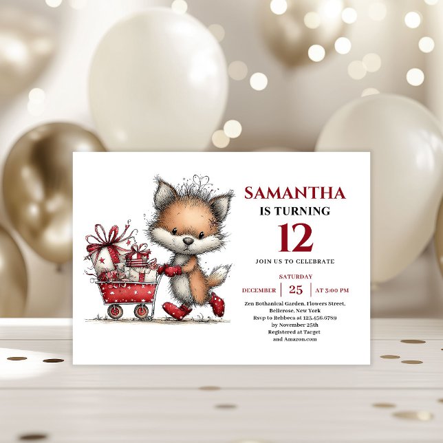 Festive whimsical fox animals print kids birthday einladung (Festive whimsical animals print kids birthday invitation

)