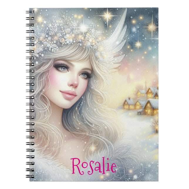 Festive White Watercolor Ethereal Frost Snow Angel Notizblock (Vorderseite)