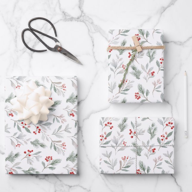Festive Winter Botanical Wrap Geschenkpapier Set (Vorderseite)