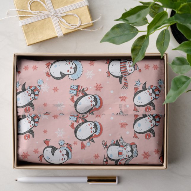 Festive Winter Christmas Penguins  Seidenpapier (Geschenk)