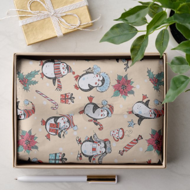 Festive Winter Christmas Penguins  Seidenpapier (Geschenk)
