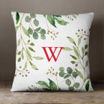 Festive Winter Greenery Wasserfarbenmonogramm Kissen<br><div class="desc">Dieses wunderschöne,  moderne Kissen mit Urlaubskissen besticht durch ein schlichtes und elegantes Monogramm,  das mit einem schönen Hintergrund aus Aquarellfarben und Beeren vorne und hinten kombiniert wird. Der Text des Monogramms ist anpassbar. Dieses Kissen ergänzt Ihre Urlaubsstimmung und macht auch ein wohlüberlegtes Geschenk!</div>