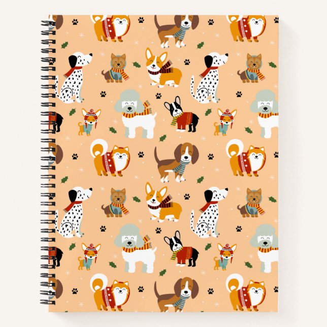Festive Winter Puppy Scarves Notizbuch (Vorderseite)