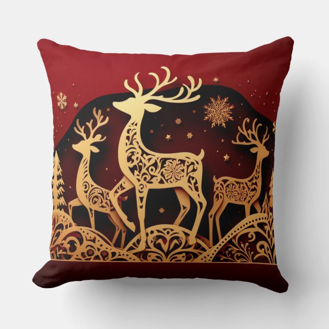 Festive Winter Reindeer – Ornate Forest Kissen (Vorderseite)