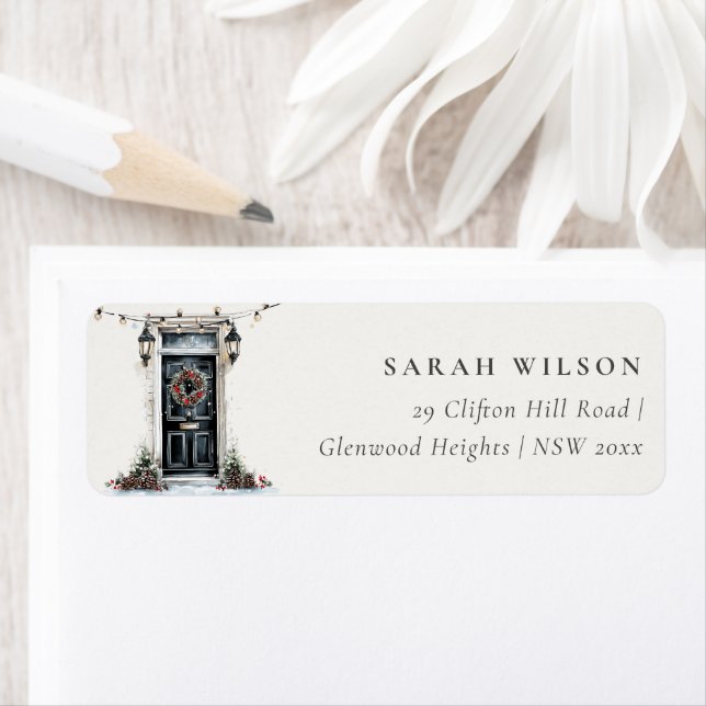 Festive Winter Watercolor Front Door Address (Insitu)