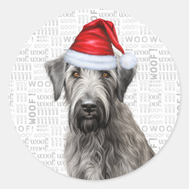 Festive Wolfhound Dog Woof Word Art Christmas Runder Aufkleber