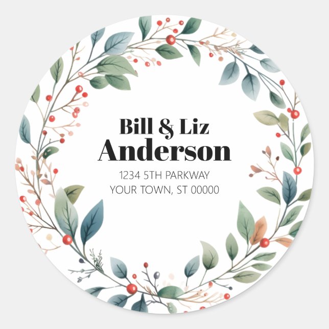 Festive Wreath Leaves Berries Sticker (Vorderseite)
