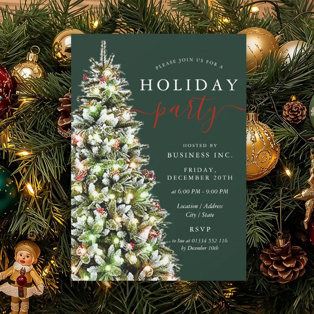 Festive Xmas Tree Corporate Holiday Party Green  Einladung (Festive Xmas Tree Corporate Holiday Party Green Invitation)