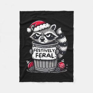 Festively Ferry Raccoon Weihnachten Funny Holiday  Fleecedecke
