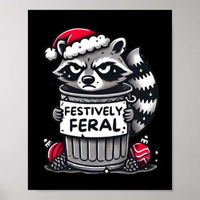 Festively Ferry Raccoon Weihnachten Funny Holiday  Poster (Vorne)