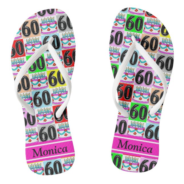 FESTIVER 60. GEBURTSTAG PERSONALISIERTER FLIP-FLOP FLIP FLOPS (Fußbett)
