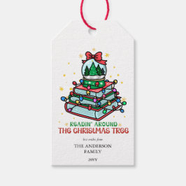 Festiver Bücherwurm liest rund um den Weihnachtsba Geschenkanhänger