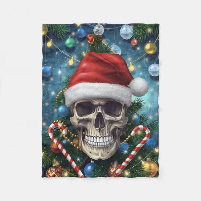Festiver Santa-Schädel Fleecedecke (Vorderseite)