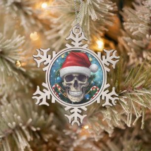 Festiver Santa-Schädel Schneeflocken Zinn-Ornament