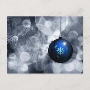 festiver silberner und blauer Weihnachtsschmuck Fe Feiertagspostkarte