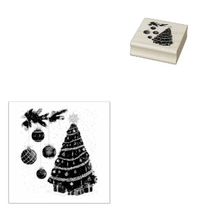 Festiver Weihnachtsbaum & Christbaumkugeln Gummistempel