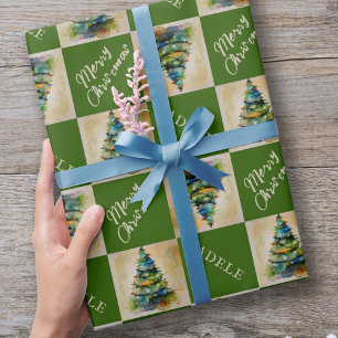 Festiver Weihnachtsbaum Wasserfarbe Grün Feiertag Geschenkpapier
