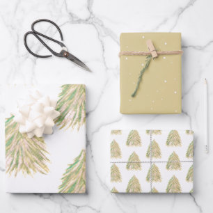 Festiver Weihnachtsbaum Wasserfarbe Urlaub Geschenkpapier Set