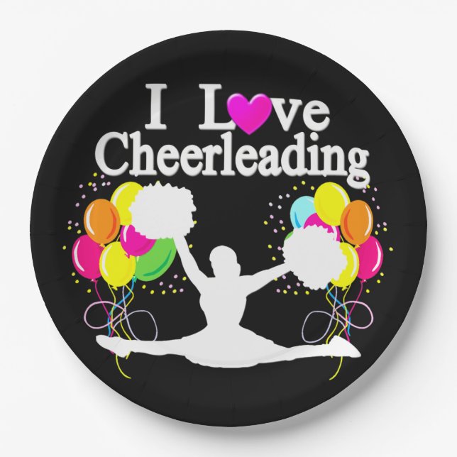FESTIVES BLACK I LIEBE CHEERLEADING PAPIER TELLER (Vorderseite)
