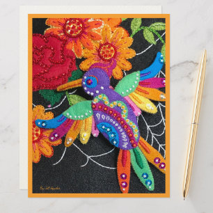 Festives Kolibri-Bild meiner Filz- und Perlenarbei Briefbogen
