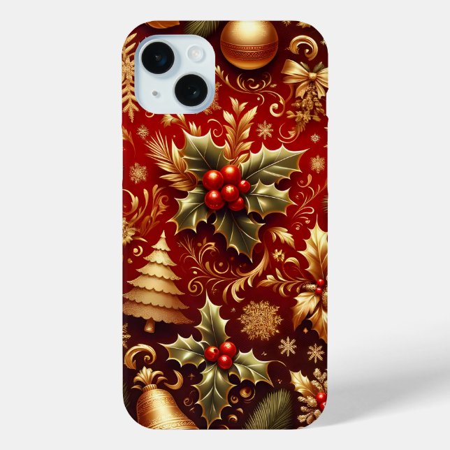 FESTIVES ROT & GOLD CHRISTMAS BÄUME HOLLY Case-Mate iPhone HÜLLE (Rückseite)