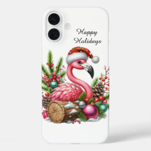 Festives Weihnachtsferien rosa Flamingo iPhone 16 Plus Hülle