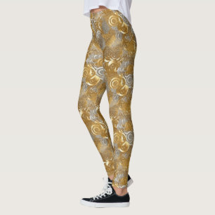 Festivgold gemischte Fliesen Muster Neujahr Leggings