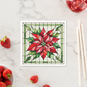 Festivpoinsettia Verklebtes Glas Decoupage Serviette