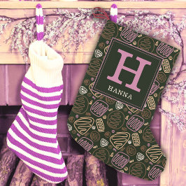 Festivrosa-One-Line-Artistic-Muster Monogram Kleiner Weihnachtsstrumpf