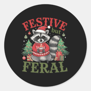 Festlich aber Feral Raccoon Tier Weihnachten X Runder Aufkleber